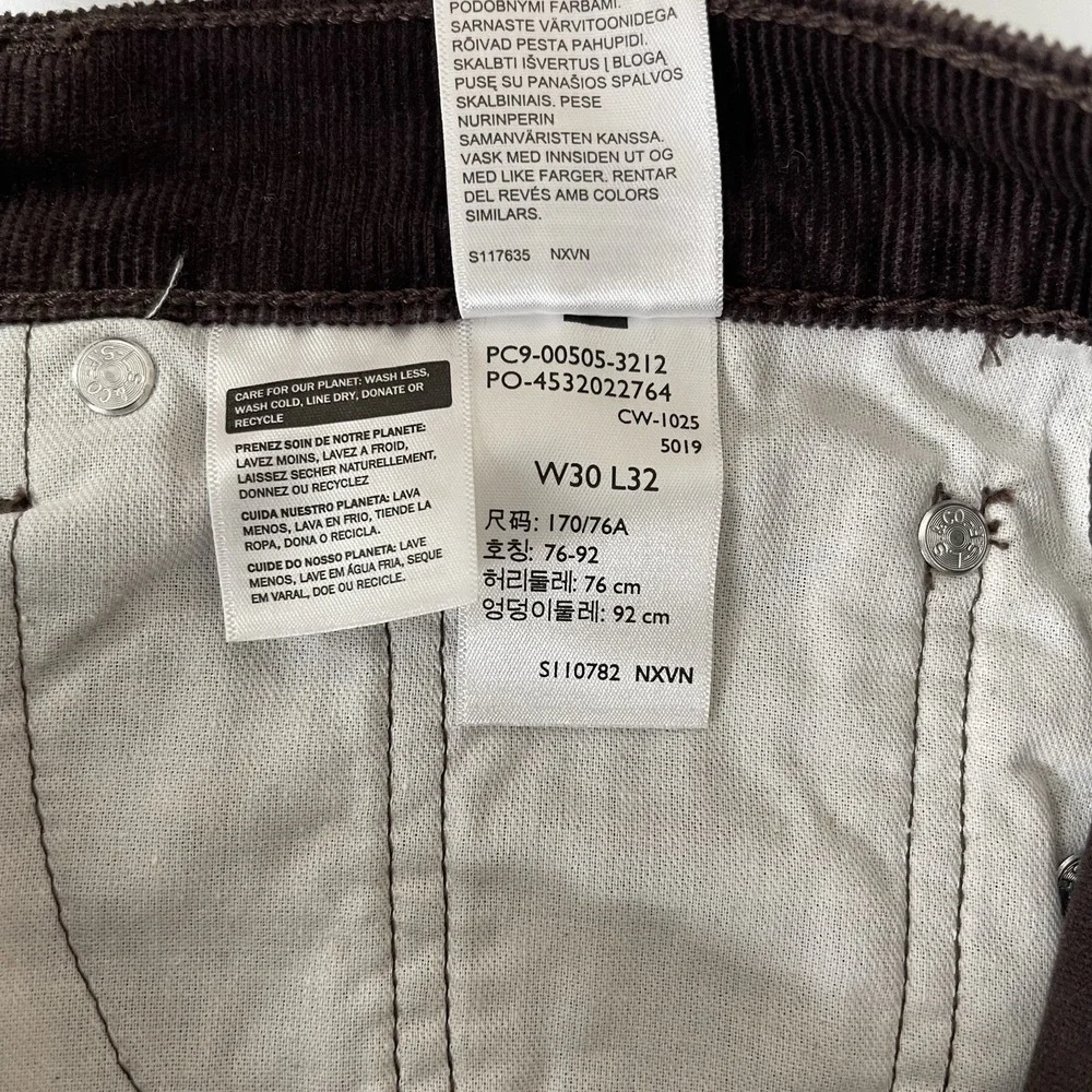 Levis Pants Mens 30x32 Brown 505 Corduroy Pinwale Regular Fit Straight Preppy